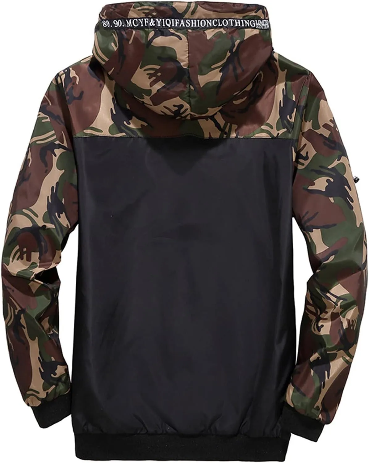 Camouflage Windbreaker Jacket for Men Colorblock Hooded Wind Jackets Slim Fit Casual Lightweight Jackets Rain Coats