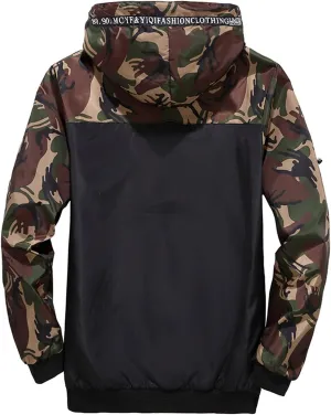Camouflage Windbreaker Jacket for Men Colorblock Hooded Wind Jackets Slim Fit Casual Lightweight Jackets Rain Coats