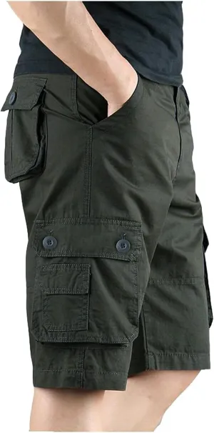 Cargo Shorts for Men Elastic Waist Flat Front Casual Pants Summer Training Tactical Workout SweatShorts with Pockets