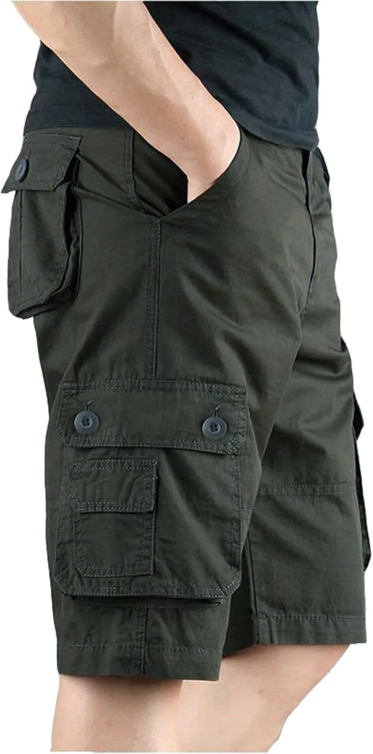 Cargo Shorts for Men Elastic Waist Flat Front Casual Pants Summer Training Tactical Workout SweatShorts with Pockets