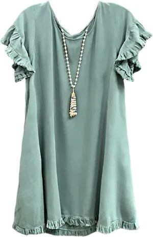 CHARTOU Women Loose Linen Mini Dress Summer Modest Frayed T Shirt Dress Flowy Ruffle Short Sleeve Shift Dress Pocket