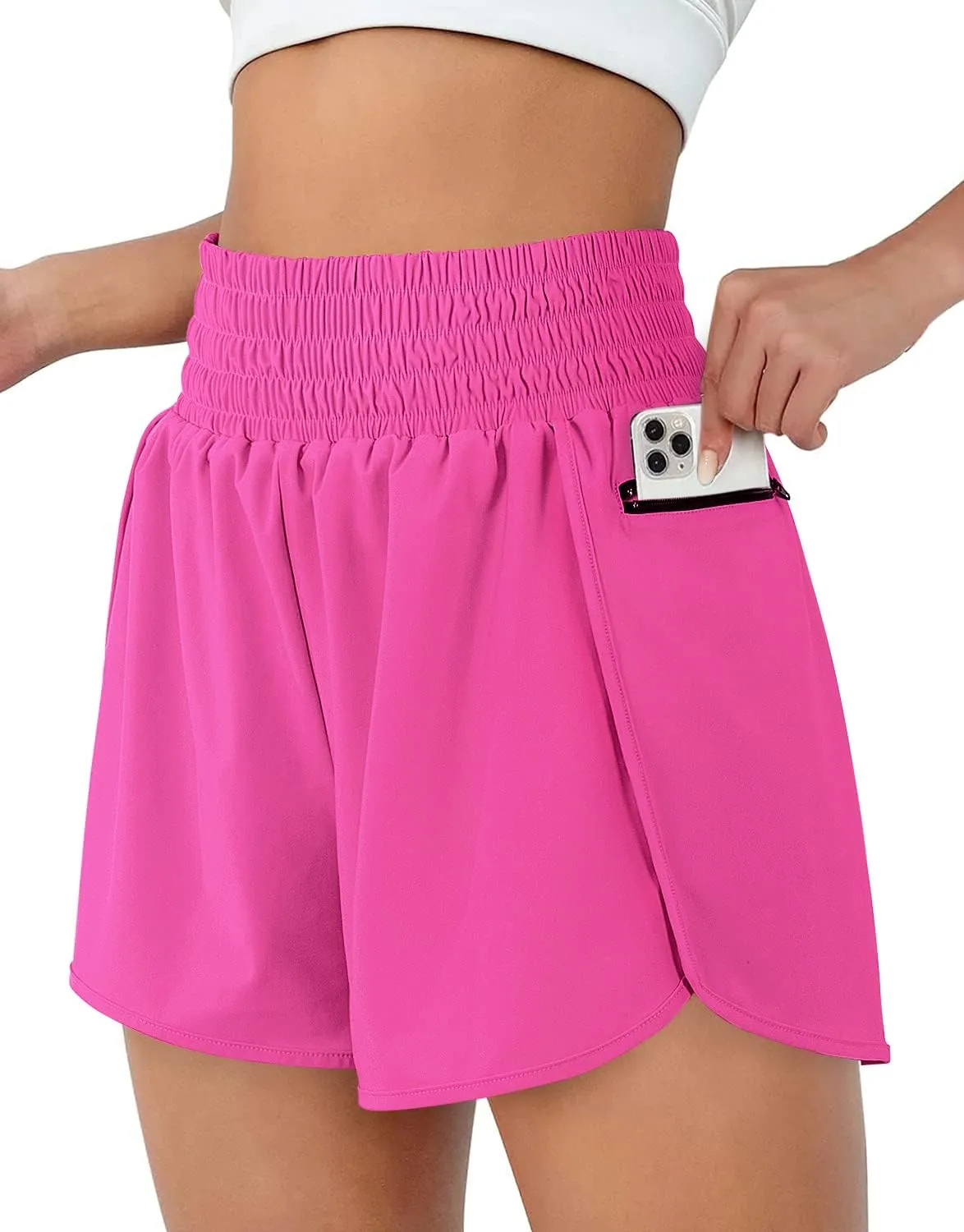 CHICHO Summer Shorts for Women 2023 High Waisted Quick Dry Gym Shorts with Zipper Pockets