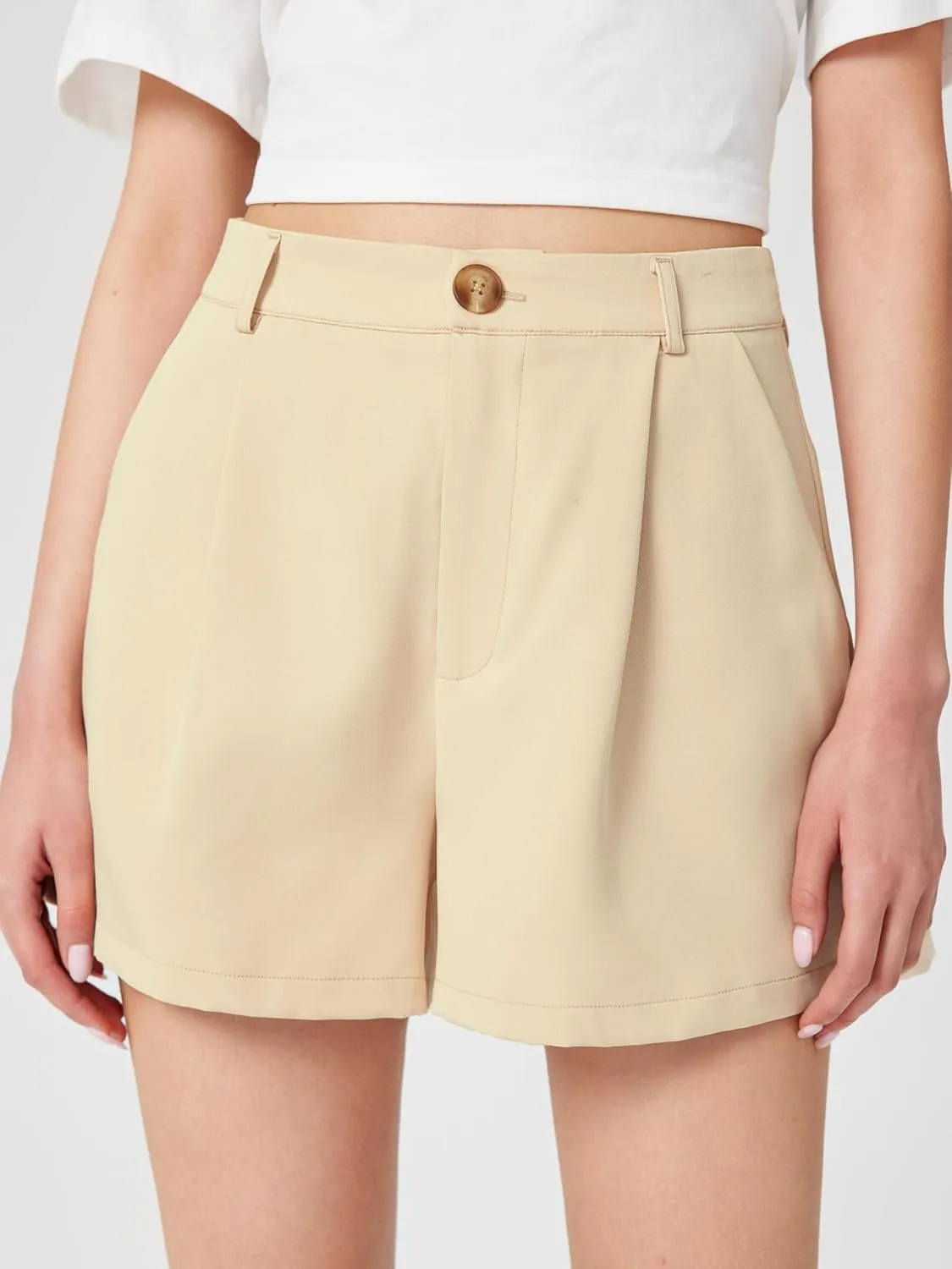 CIDER Pleated Button Straight Leg Shorts