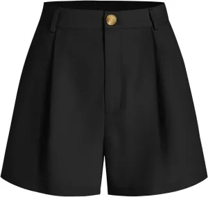 CIDER Pleated Button Straight Leg Shorts