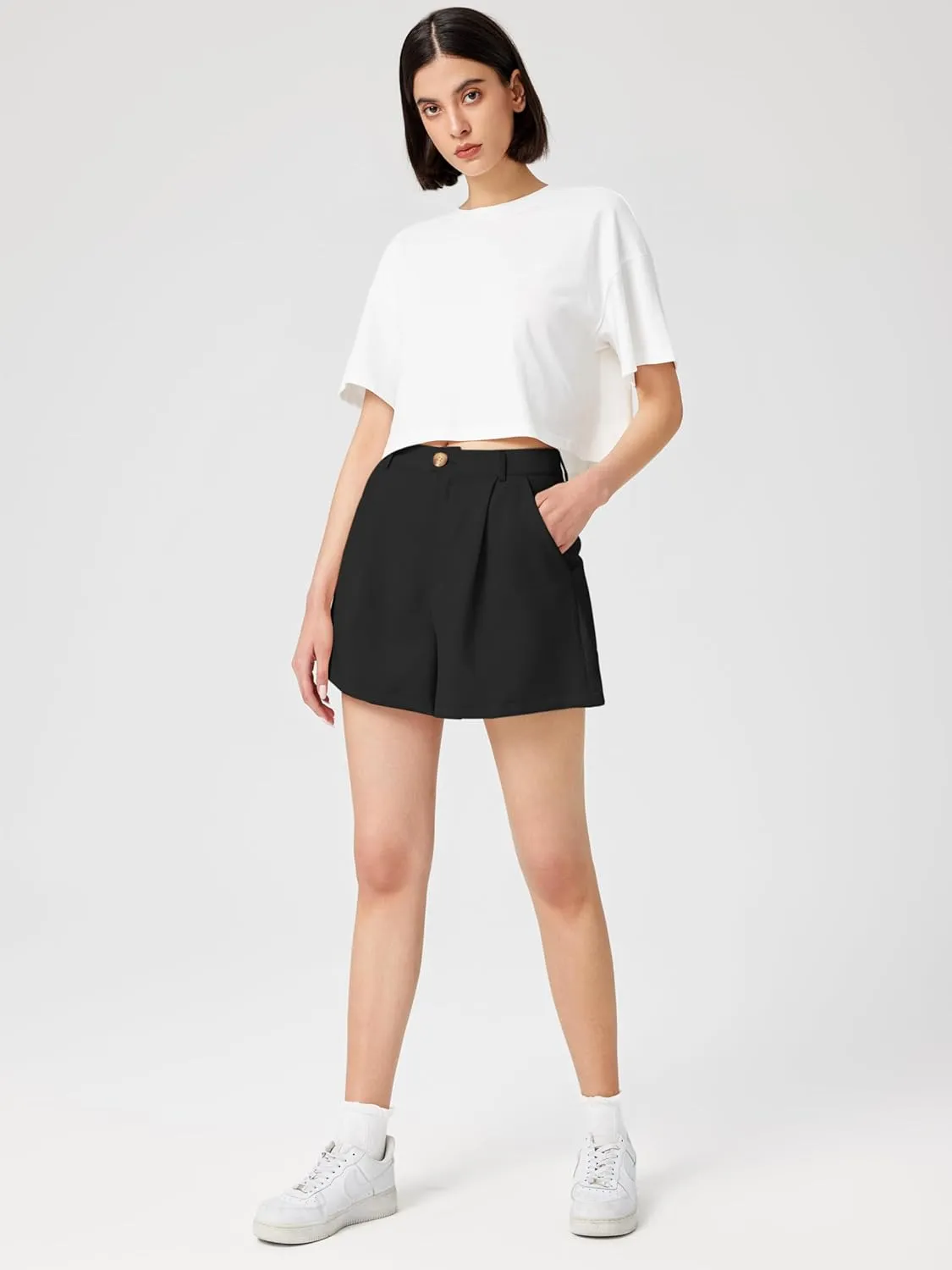 CIDER Pleated Button Straight Leg Shorts