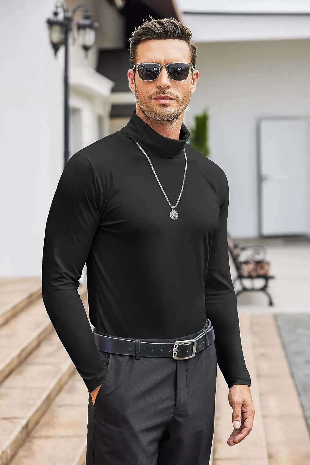 COOFANDY Men's Casual Slim Fit Turtleneck T Shirts Lightweight Basic Cotton Pullovers