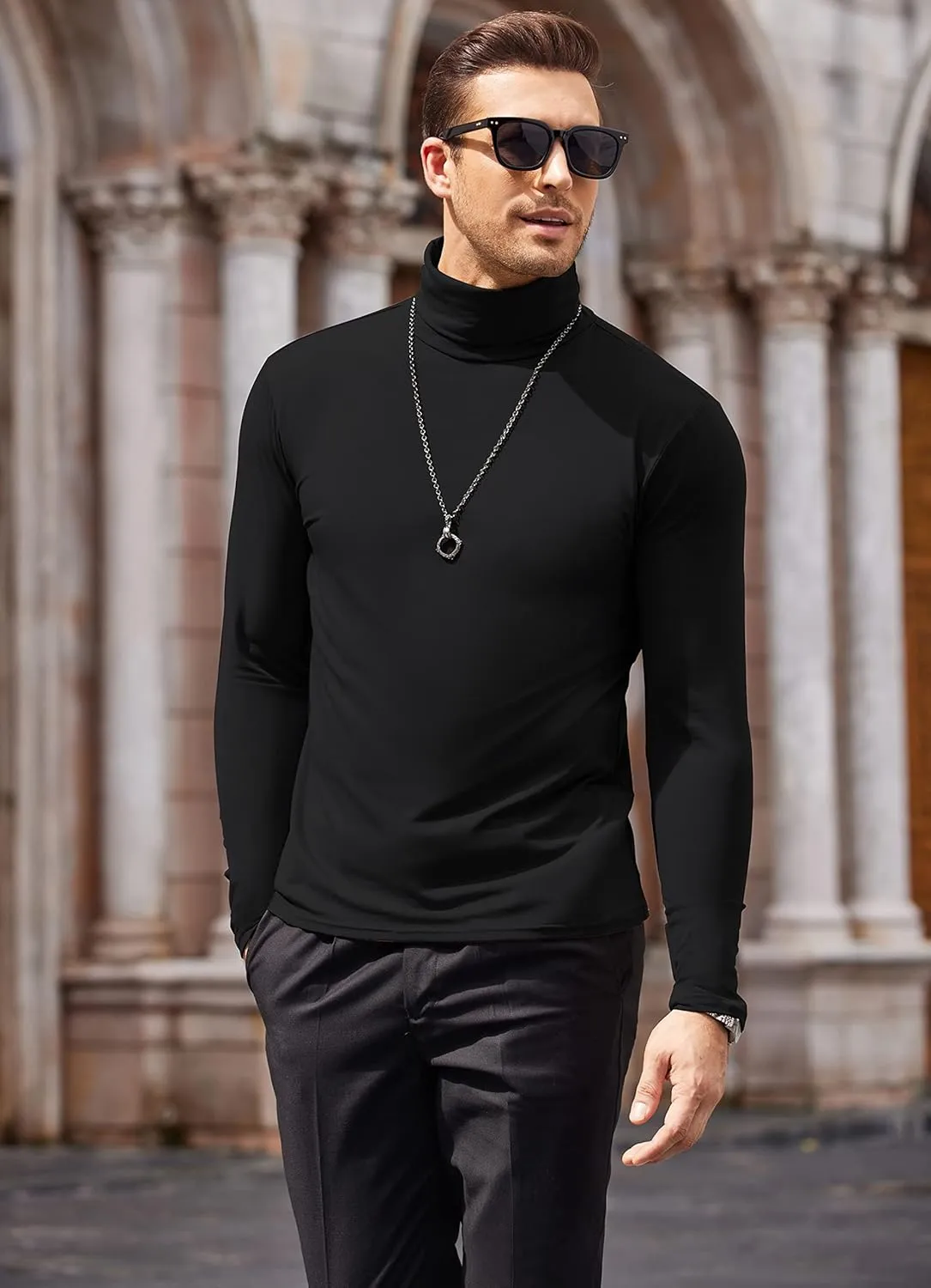 COOFANDY Men's Casual Slim Fit Turtleneck T Shirts Lightweight Basic Cotton Pullovers