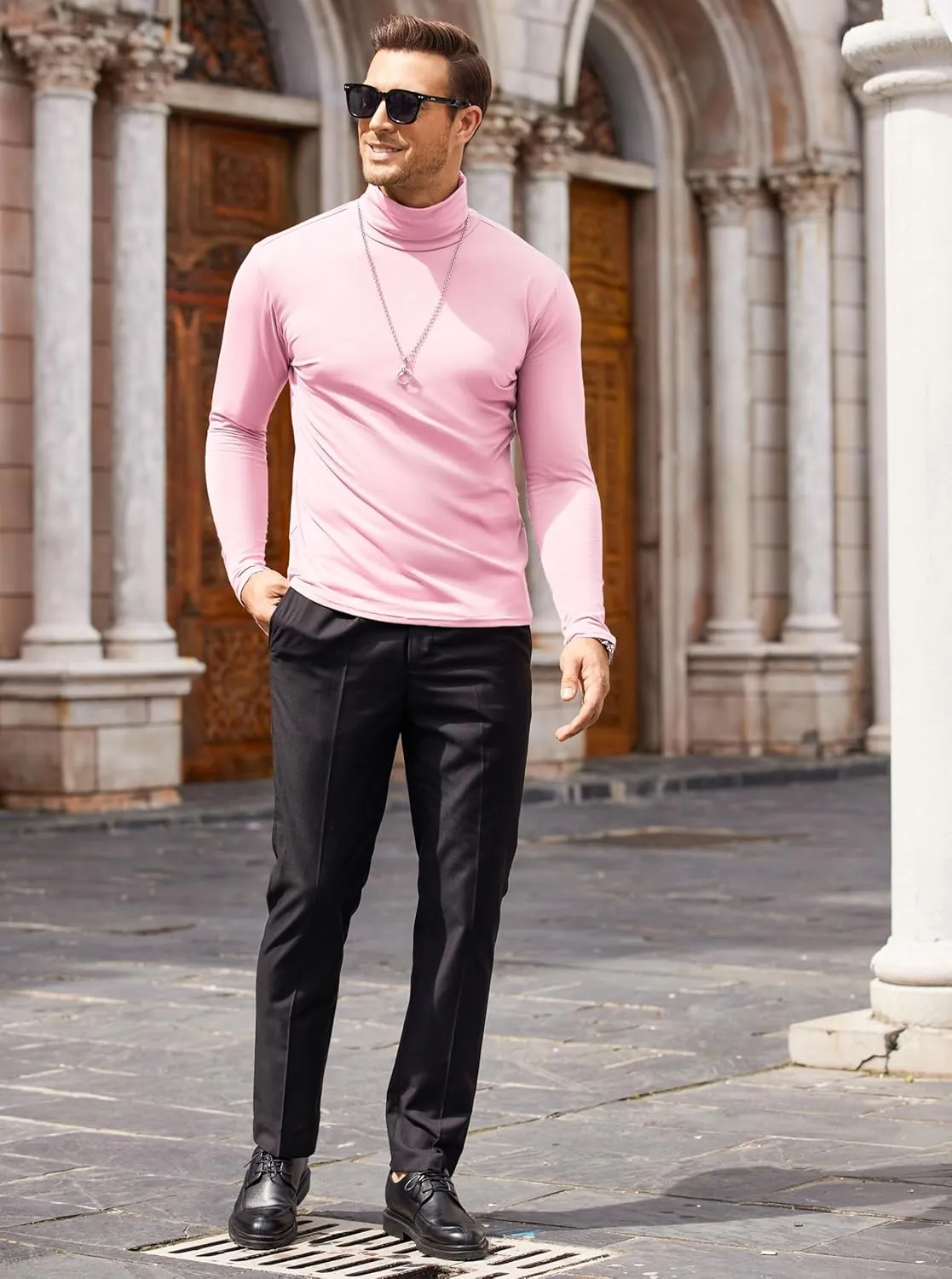 COOFANDY Men's Casual Slim Fit Turtleneck T Shirts Lightweight Basic Cotton Pullovers