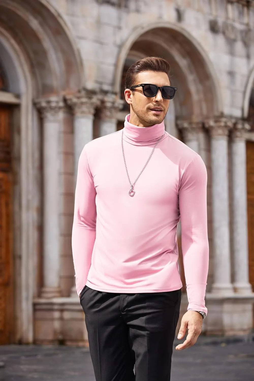 COOFANDY Men's Casual Slim Fit Turtleneck T Shirts Lightweight Basic Cotton Pullovers