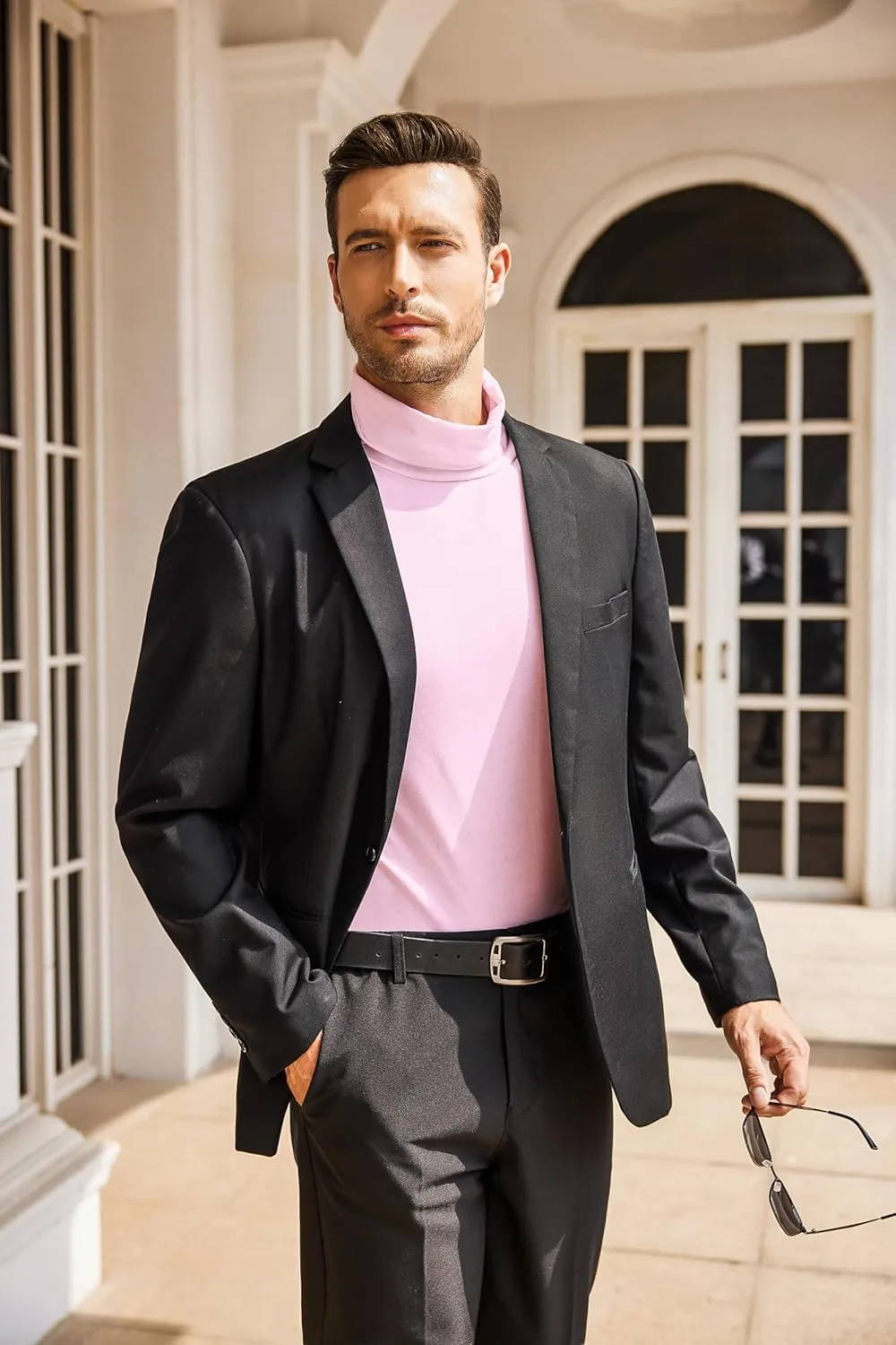 COOFANDY Men's Casual Slim Fit Turtleneck T Shirts Lightweight Basic Cotton Pullovers