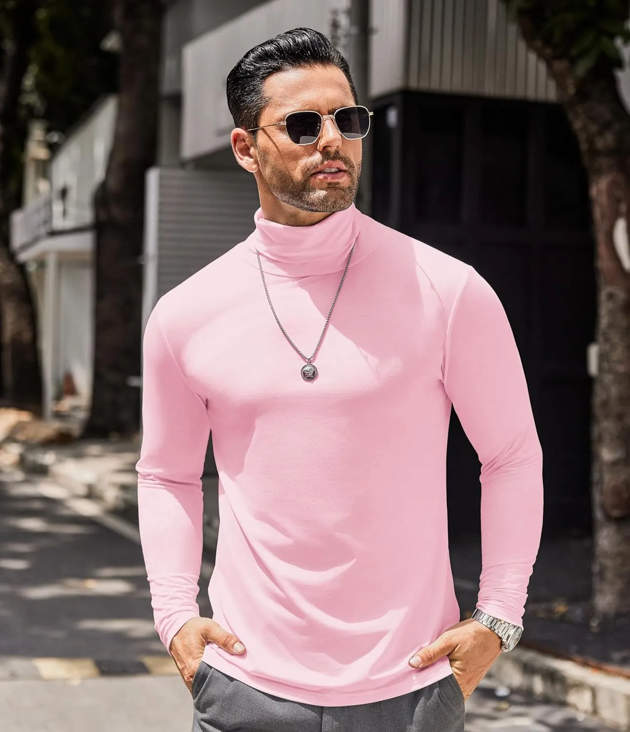 COOFANDY Men's Casual Slim Fit Turtleneck T Shirts Lightweight Basic Cotton Pullovers