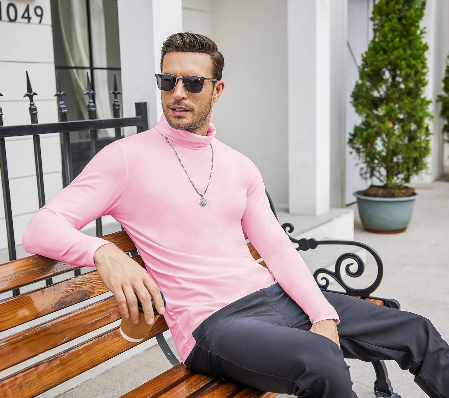 COOFANDY Men's Casual Slim Fit Turtleneck T Shirts Lightweight Basic Cotton Pullovers