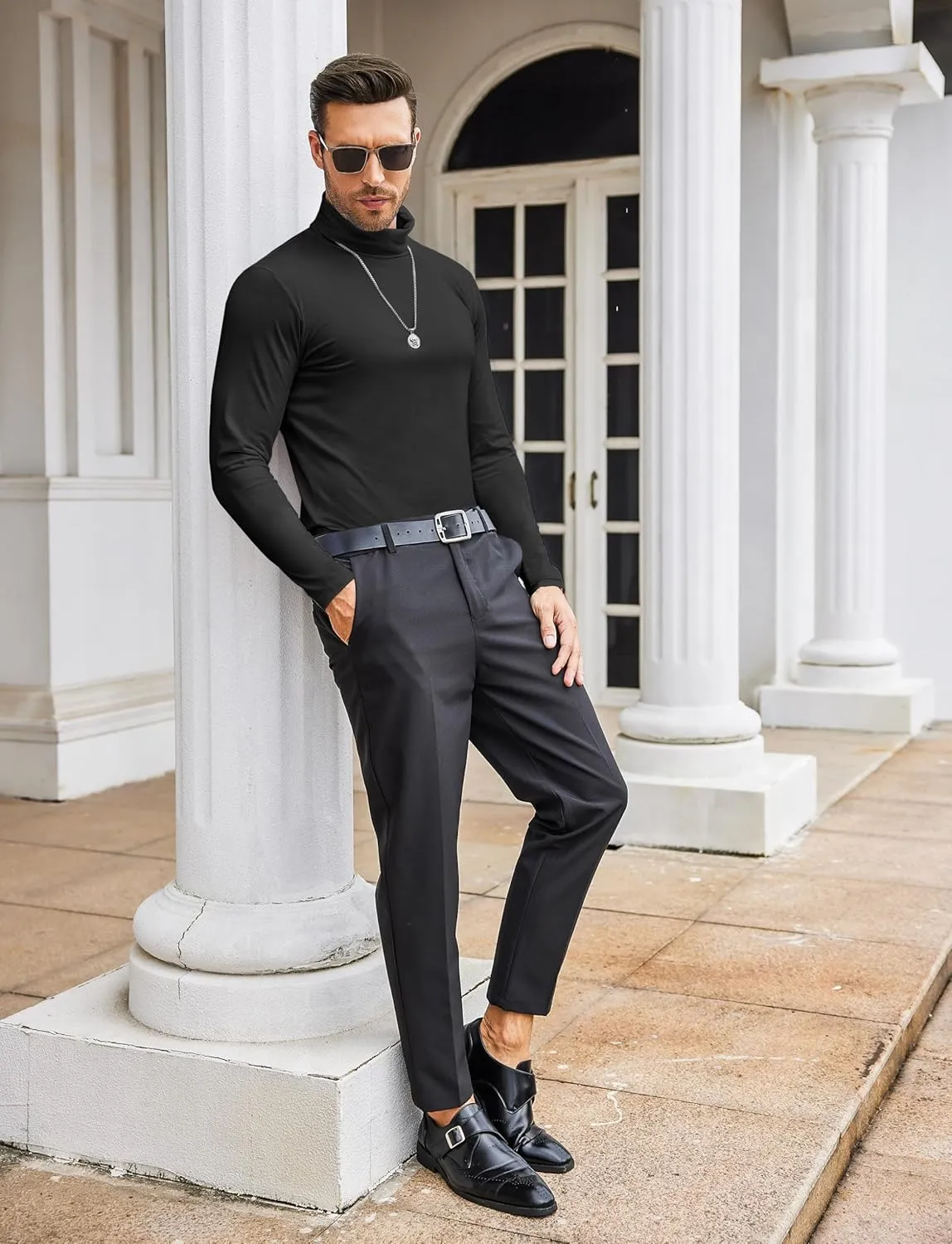 COOFANDY Men's Casual Slim Fit Turtleneck T Shirts Lightweight Basic Cotton Pullovers