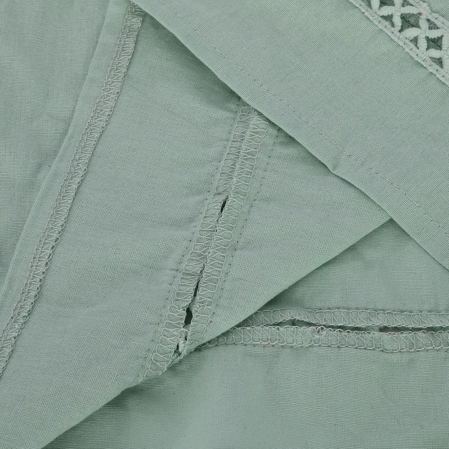 Cotton Linen Blouse for Women Summer Boho Loose 3/4 Sleeve Lace Patchwork Pullover Tunic Tops Hollow Out Leisure T-Shirt