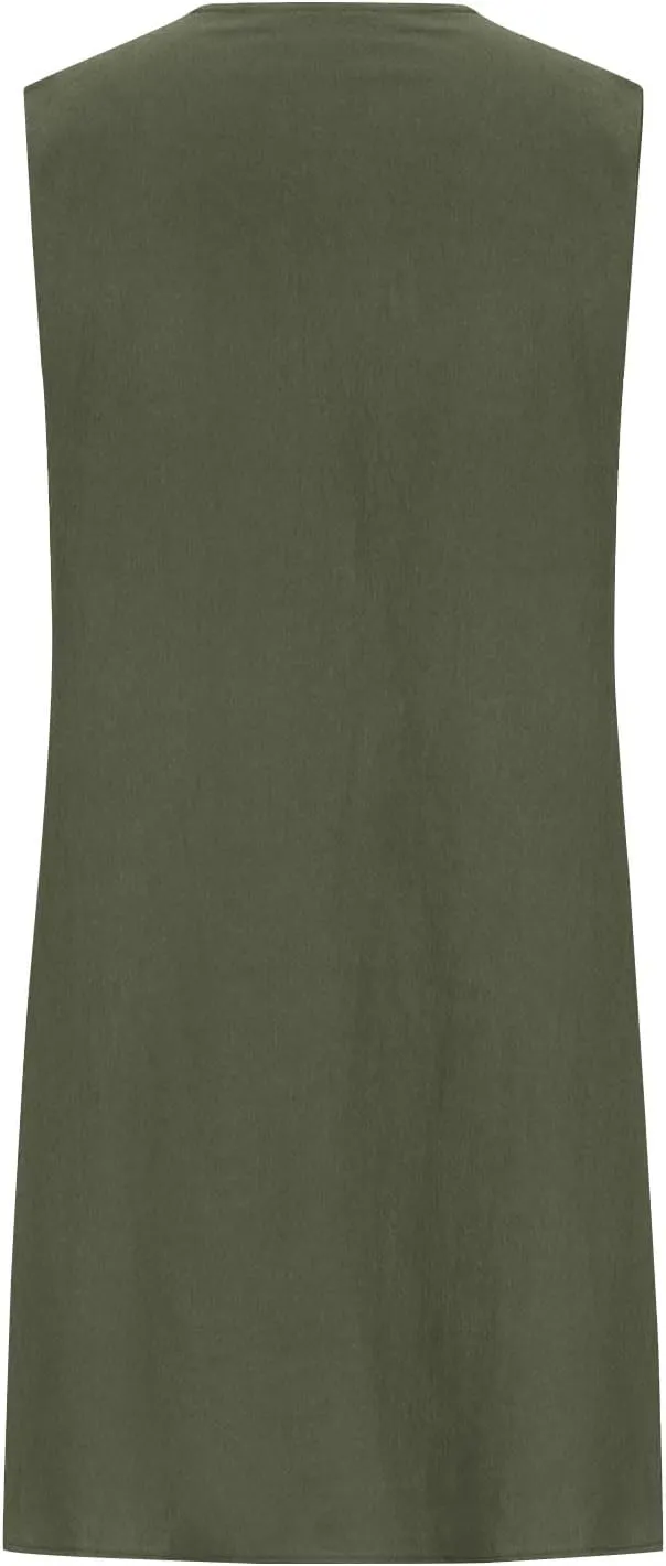 Cotton Linen Sundresses for Women Plus Size Sleeveless Crewneck Pleated Shift Tank Dress Casual Summer Beach Dresses