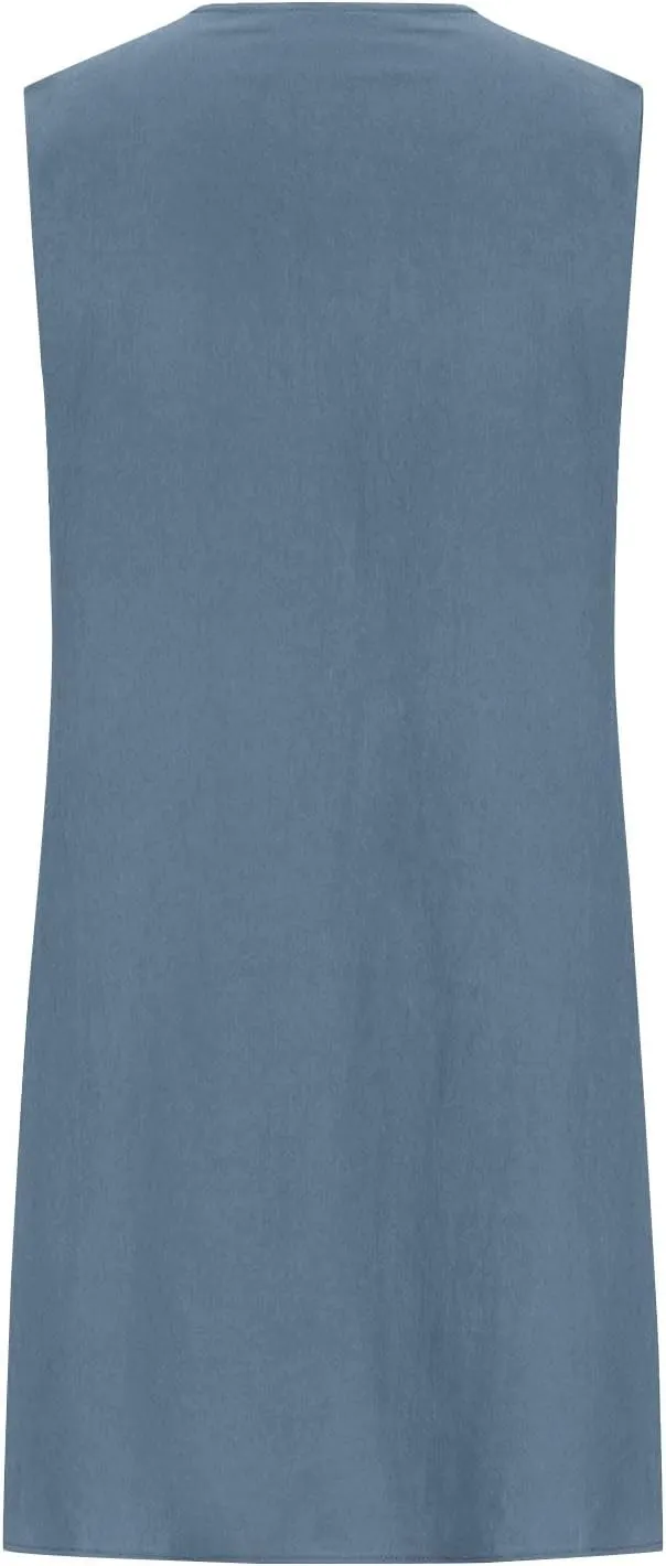Cotton Linen Sundresses for Women Plus Size Sleeveless Crewneck Pleated Shift Tank Dress Casual Summer Beach Dresses