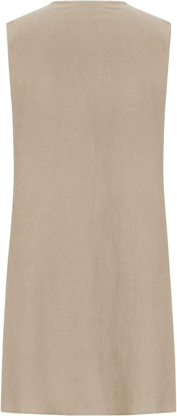 Cotton Linen Sundresses for Women Plus Size Sleeveless Crewneck Pleated Shift Tank Dress Casual Summer Beach Dresses