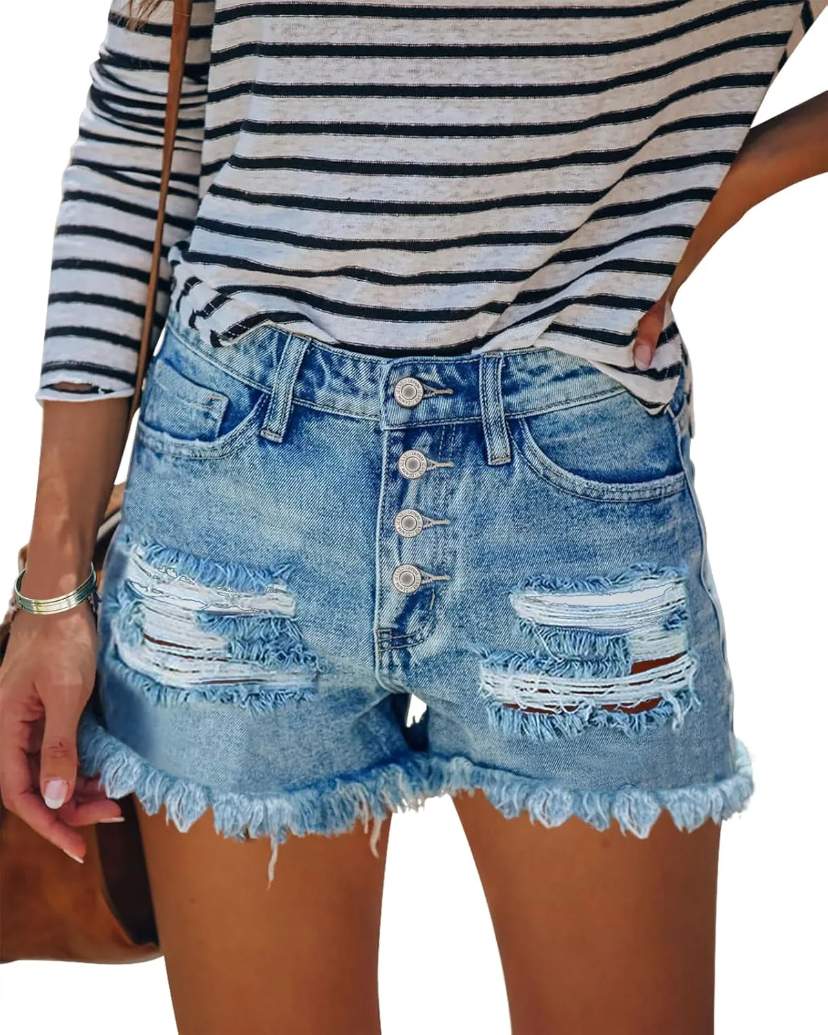 COUXILY Jean Shorts Womens High Elastic Ripped Denim Shorts Women Distressed Jean Shorts for Summer