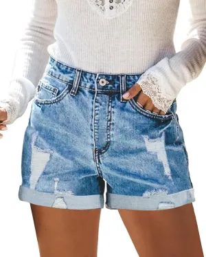 COUXILY Jean Shorts Womens High Elastic Ripped Denim Shorts Women Distressed Jean Shorts for Summer