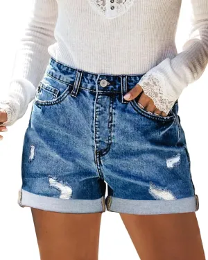 COUXILY Jean Shorts Womens High Elastic Ripped Denim Shorts Women Distressed Jean Shorts for Summer