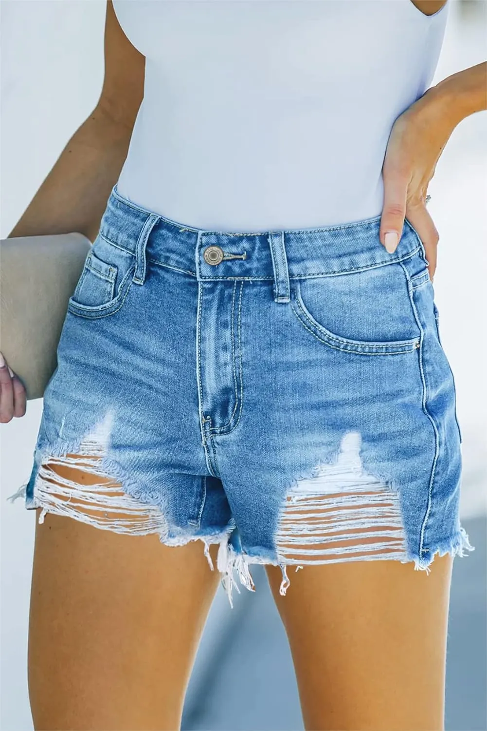 COUXILY Jean Shorts Womens High Waisted Ripped Denim Shorts Women Distressed Jean Shorts for Summer