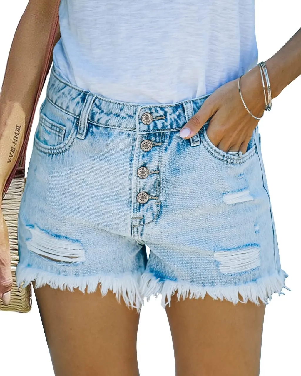 COUXILY Jean Shorts Womens High Waisted Ripped Denim Shorts Women Distressed Jean Shorts for Summer