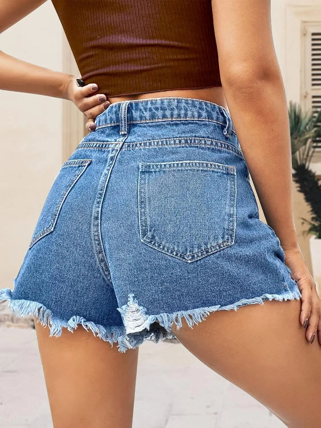 COUXILY Jean Shorts Womens High Waisted Ripped Denim Shorts Women Distressed Jean Shorts for Summer