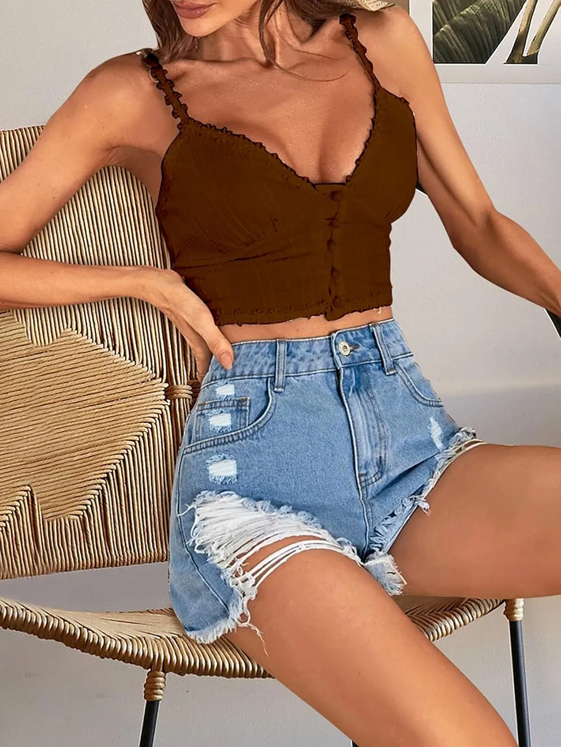 COUXILY Jean Shorts Womens High Waisted Ripped Denim Shorts Women Distressed Jean Shorts for Summer