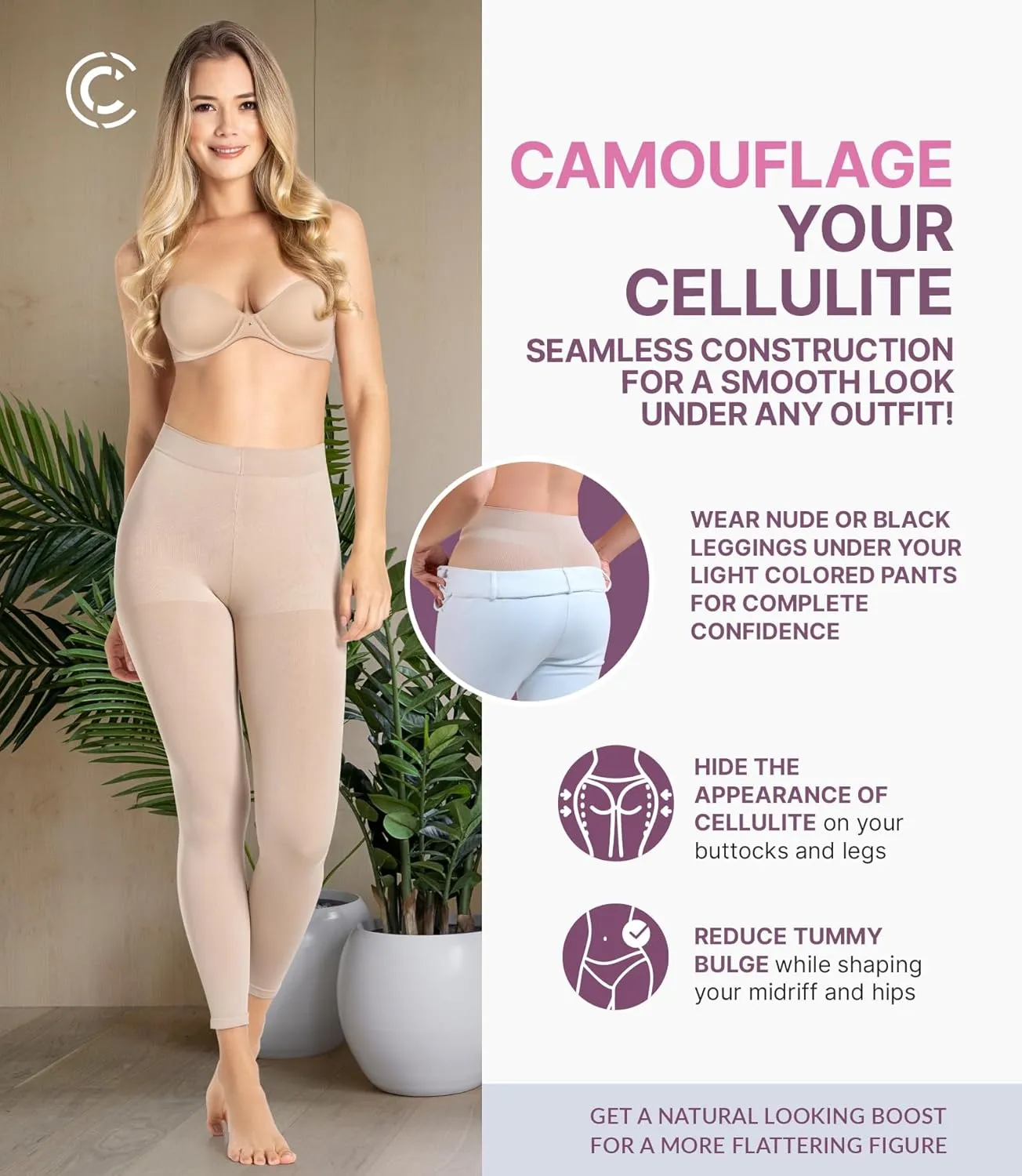 CURVEEZ Shapewear for Women Tummy Control Seamless Mid Waisted Light Compression Footless Control Long Briefs