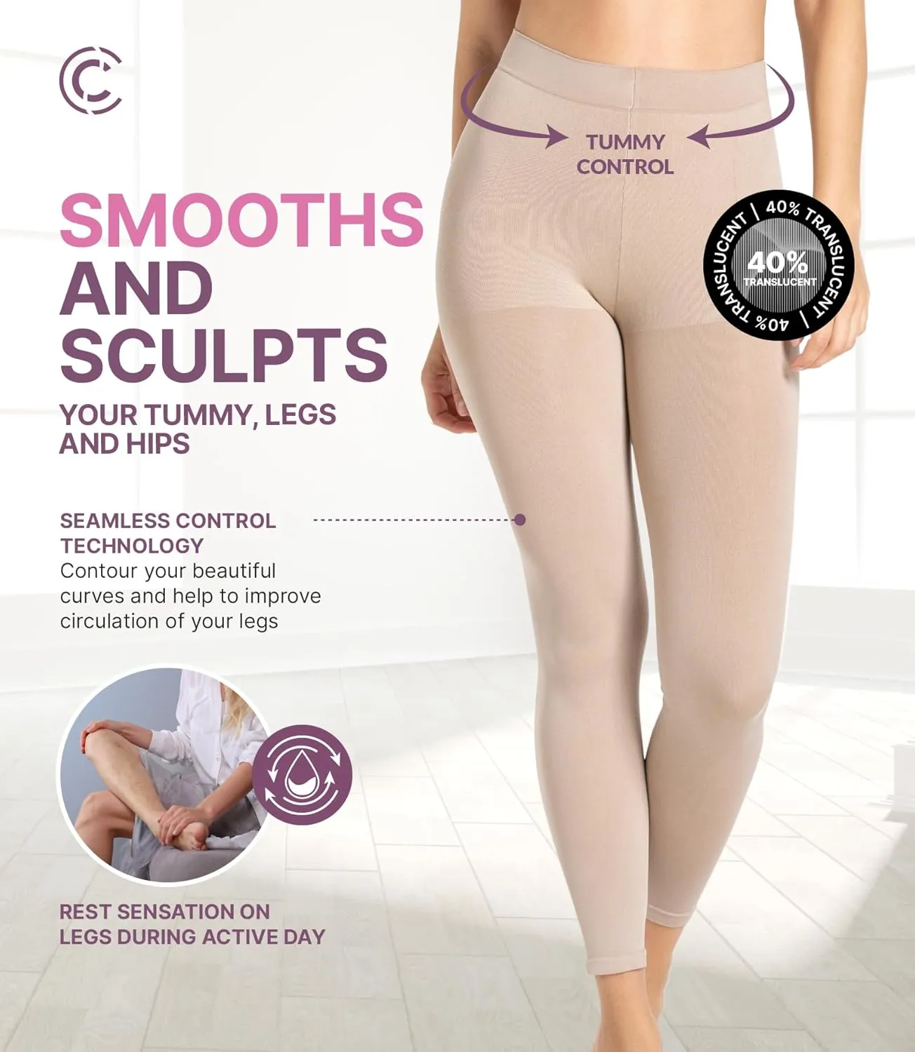 CURVEEZ Shapewear for Women Tummy Control Seamless Mid Waisted Light Compression Footless Control Long Briefs