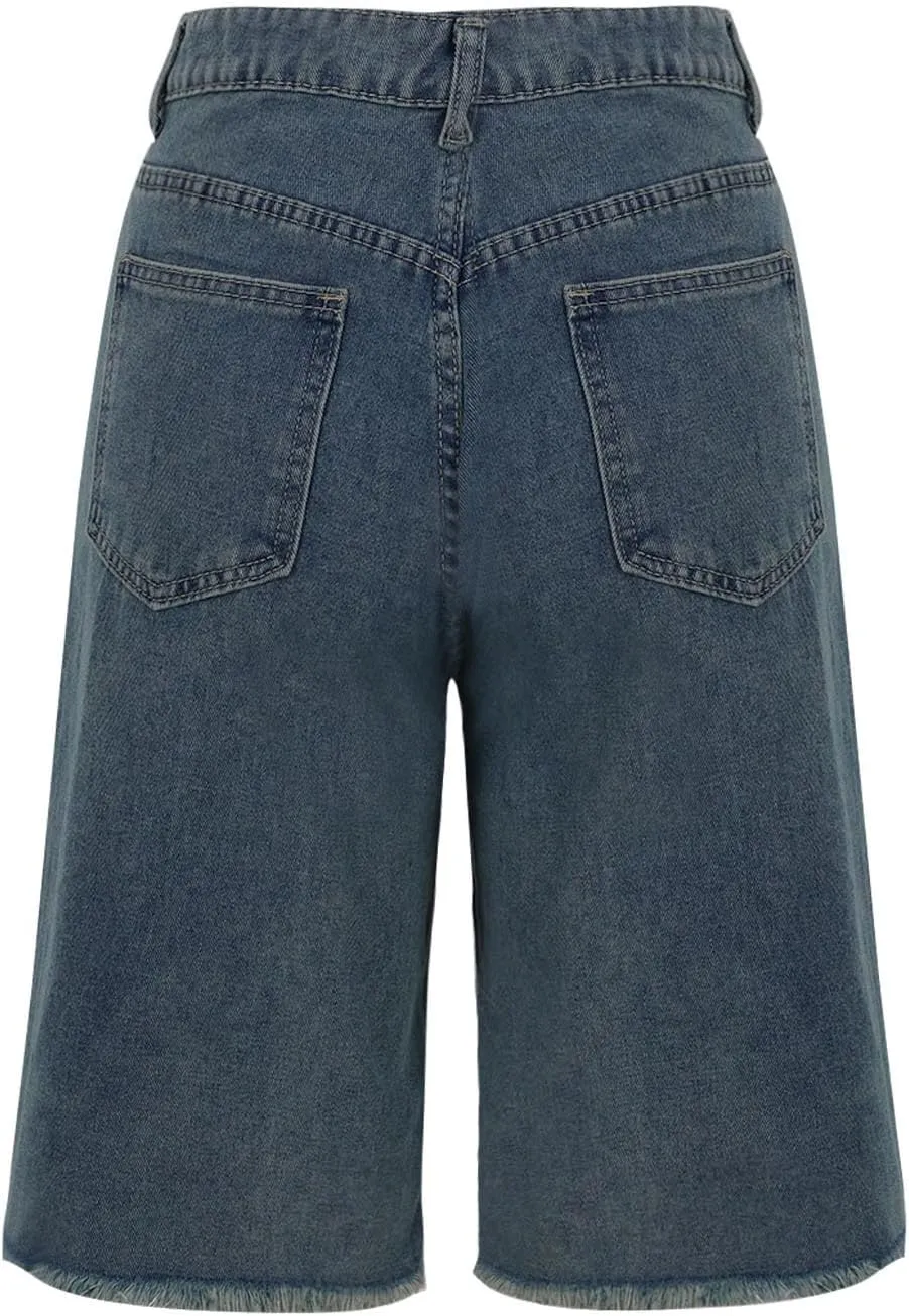 Denim Shorts Women Stretch High Waist Short Jeans Stretch Hot Pants Half Pants Ripped Cropped Trousers