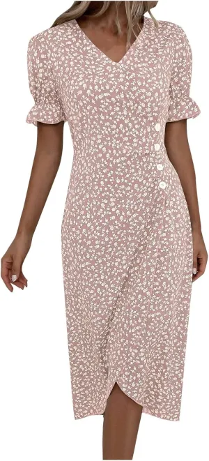 Dresses Women Wrap Midi Dresses for Women Puff Sleeve Summer Summer Dresses Women Ethnic Style