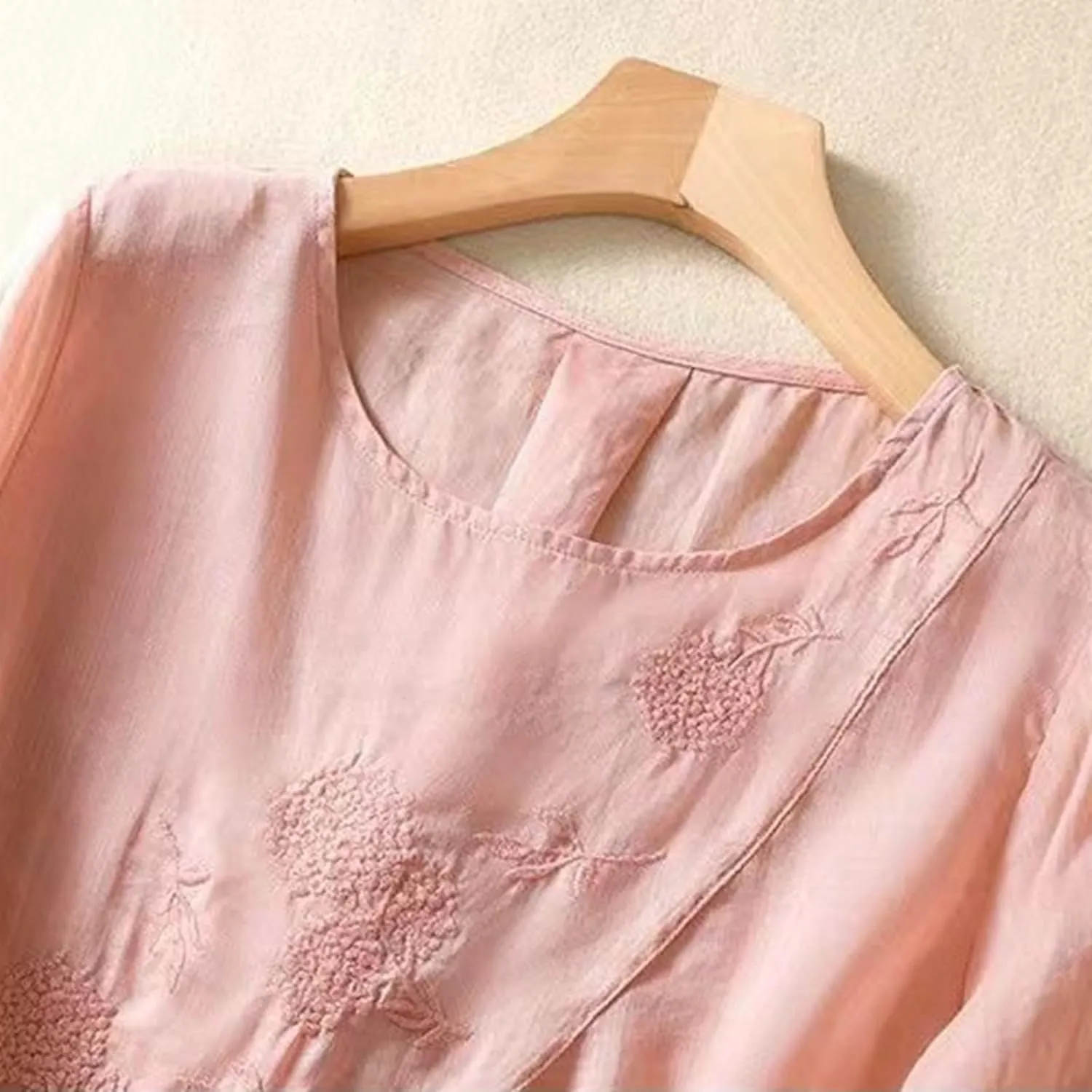 Embroidered Linen Shirts for Women 3/4 Sleeve Mexican Tunic Tops 2025 Summer Trendy Casual Vintage Boho Blouse Clothes