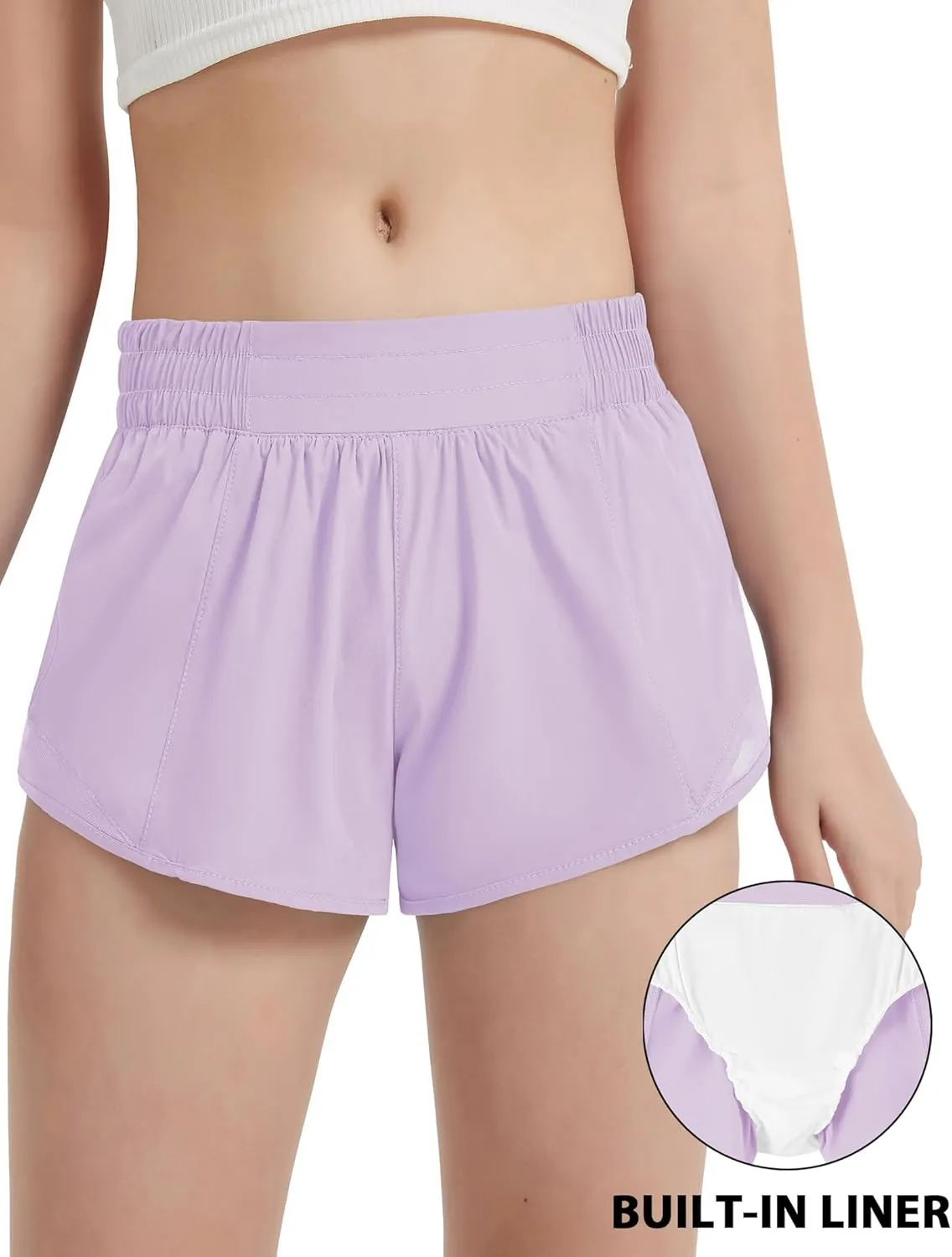 EXARUS Girls 2.5"/4" Athletic Shorts Running Workout Track with Liner Zip Pocket Lightweight Gym Sports for Kids 6-12Y