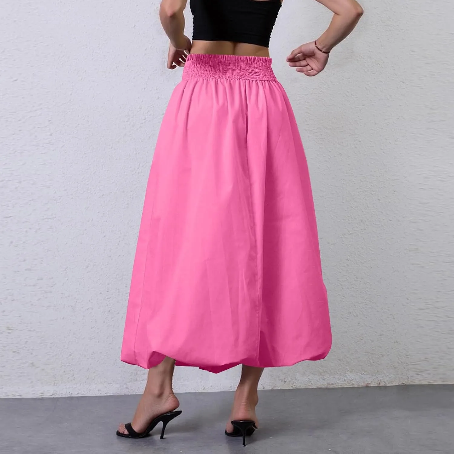 fanmpghleoo Bubble Skirts for Women Cute High Elastic Waist Maxi Skirts Summer Casual Pleated A Line Skirt Y2k Balloon Skirt