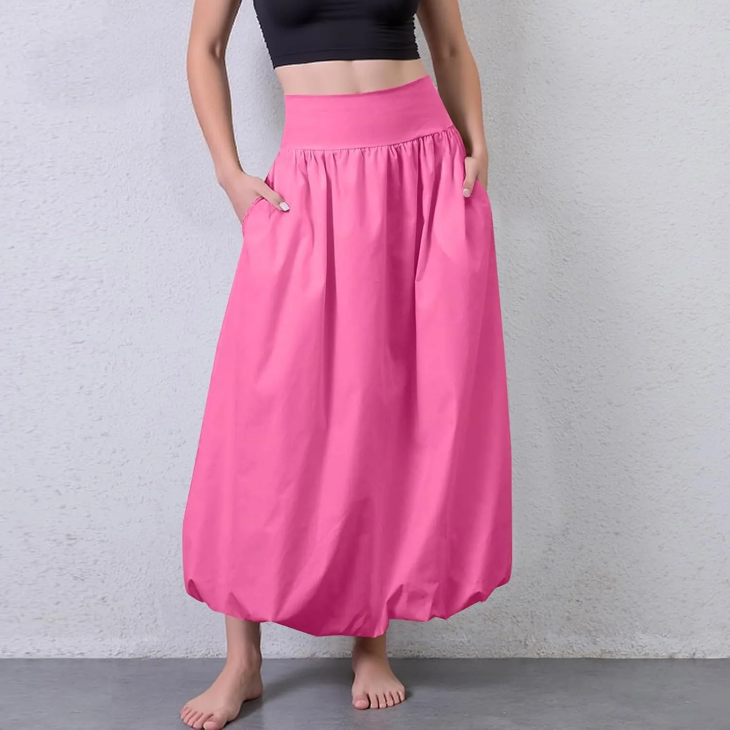 fanmpghleoo Bubble Skirts for Women Cute High Elastic Waist Maxi Skirts Summer Casual Pleated A Line Skirt Y2k Balloon Skirt