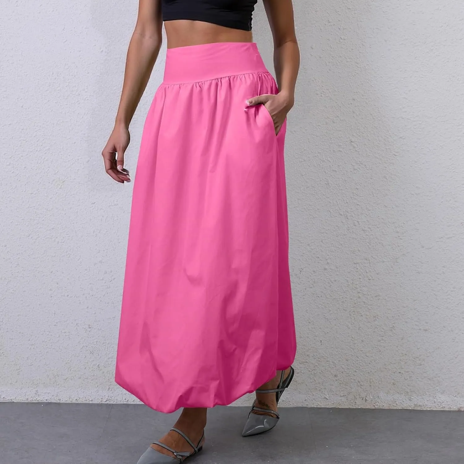 fanmpghleoo Bubble Skirts for Women Cute High Elastic Waist Maxi Skirts Summer Casual Pleated A Line Skirt Y2k Balloon Skirt