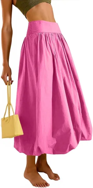fanmpghleoo Bubble Skirts for Women Cute High Elastic Waist Maxi Skirts Summer Casual Pleated A Line Skirt Y2k Balloon Skirt