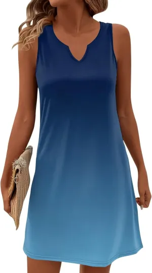 FlekmanArt Women's Tank Nightgown Dresses V Neck Sleepshirts Soft Dress Sleeveless Solid Color Chemise Nightdress S-XXL