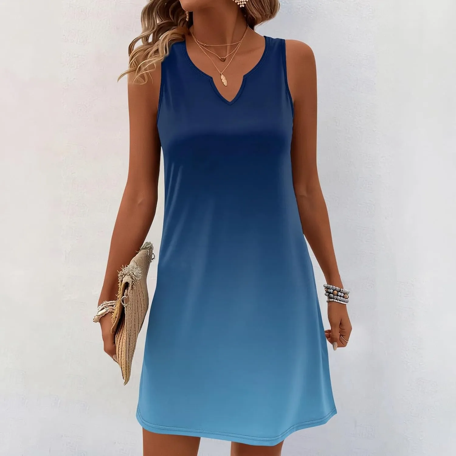 FlekmanArt Women's Tank Nightgown Dresses V Neck Sleepshirts Soft Dress Sleeveless Solid Color Chemise Nightdress S-XXL