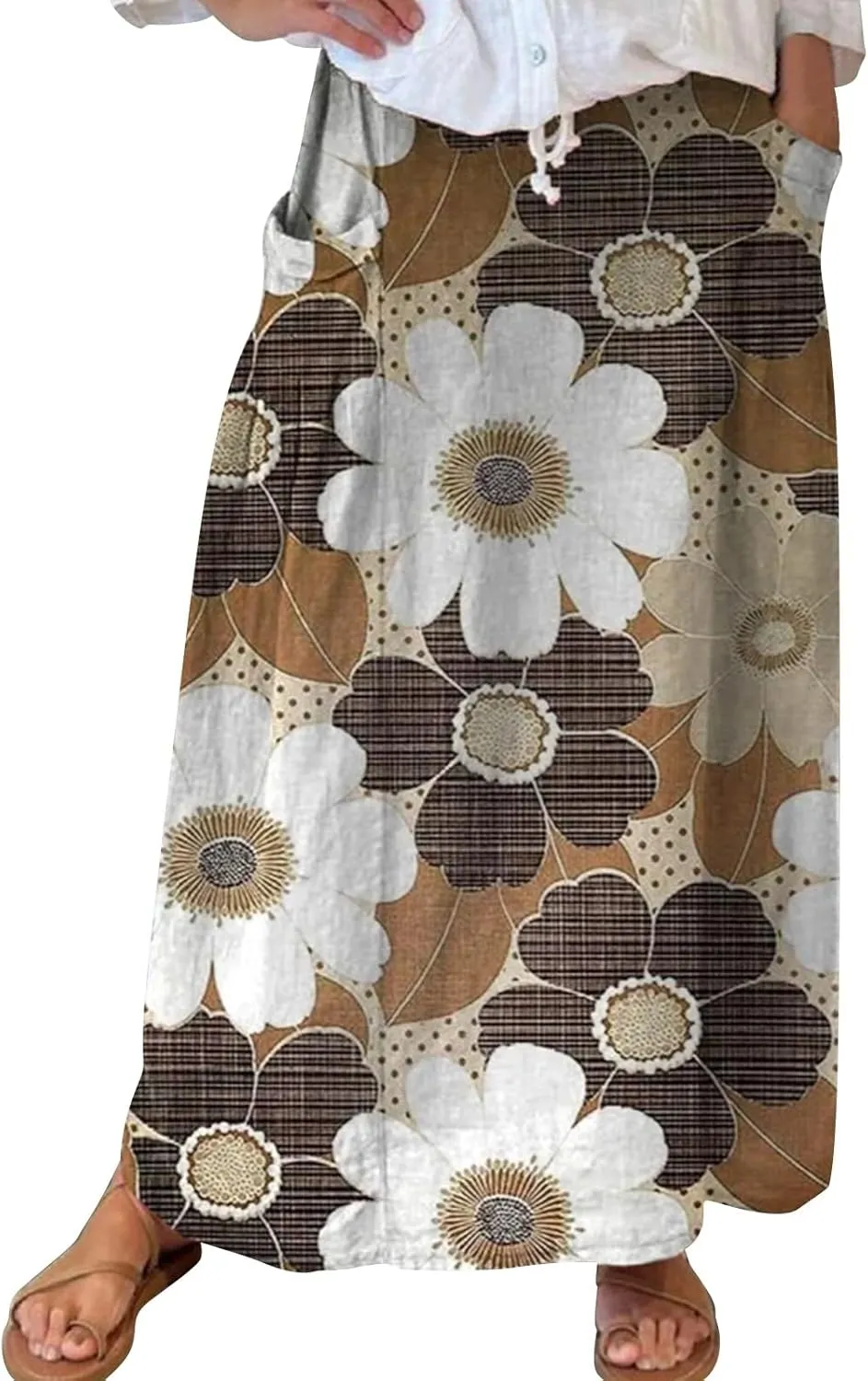 Floral Print Boho Maxi Skirt Women Elastic High Waist Tiered Pleated Flowy Long Summer Beach Skirt
