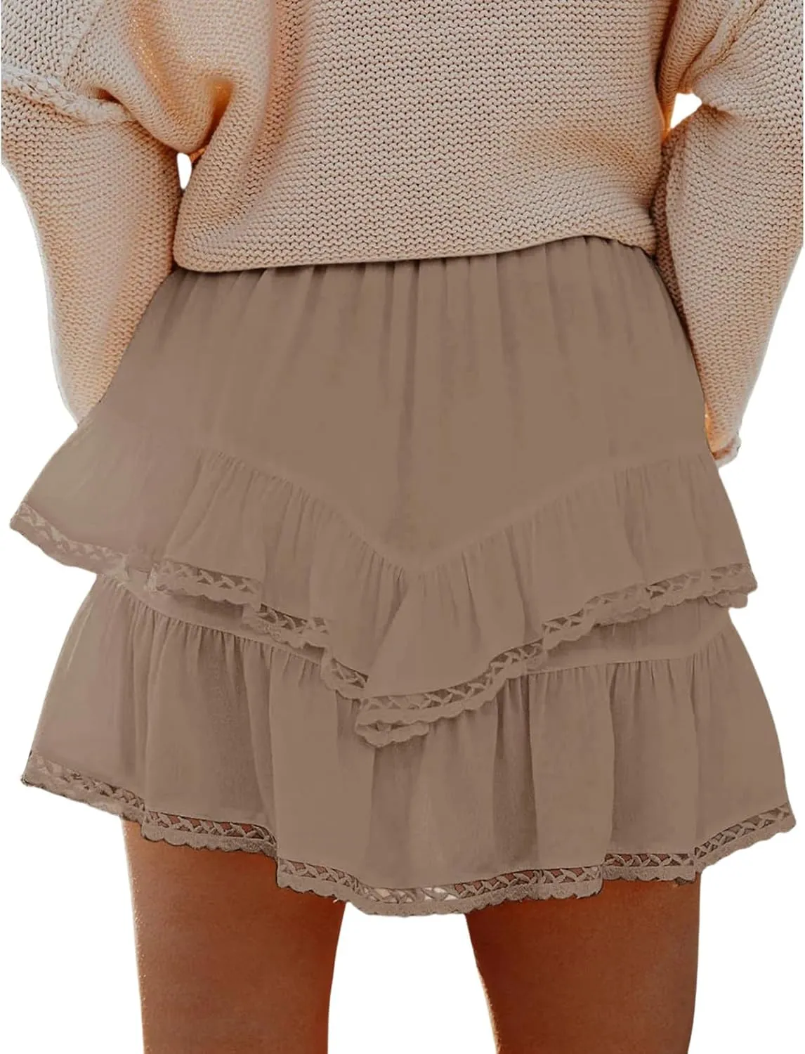 Flowy Skirt for Women Casual Boho Ruffle Tiered Mini Skirts High Waist Golf Tennis Crochet Skirt Summer Y2K Clothes