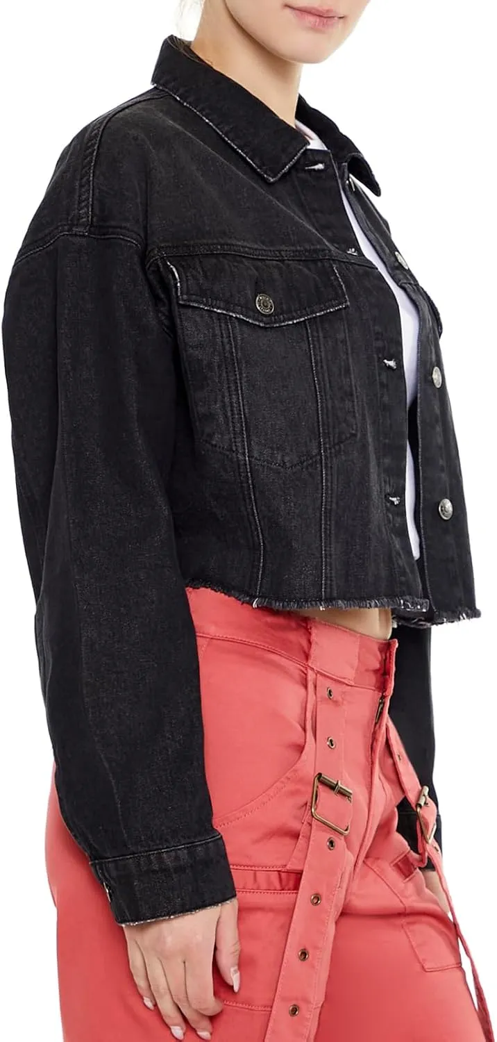 Forever 21 Women's Frayed Denim Trucker Jacket