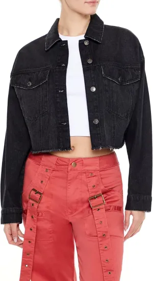 Forever 21 Women's Frayed Denim Trucker Jacket