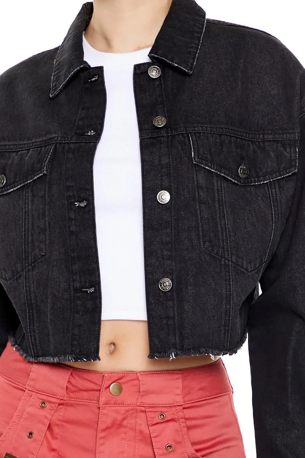 Forever 21 Women's Frayed Denim Trucker Jacket