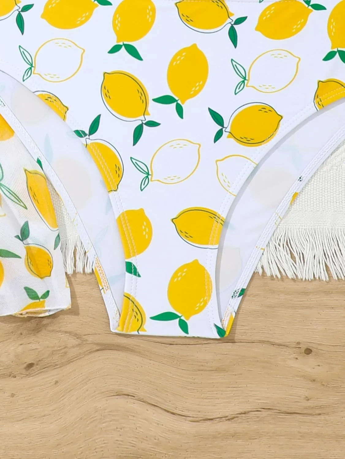 Girl's 3 Piece Bikini Set Tropical Leaf Print Swimwear Bathing Suit Swimsuit with Kimono Cover Up