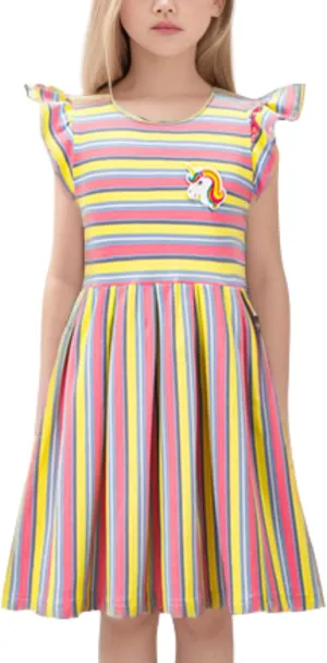 Girls Striped Dress Unicorn Ruffle Sleeveless Casual Dresses Sundress