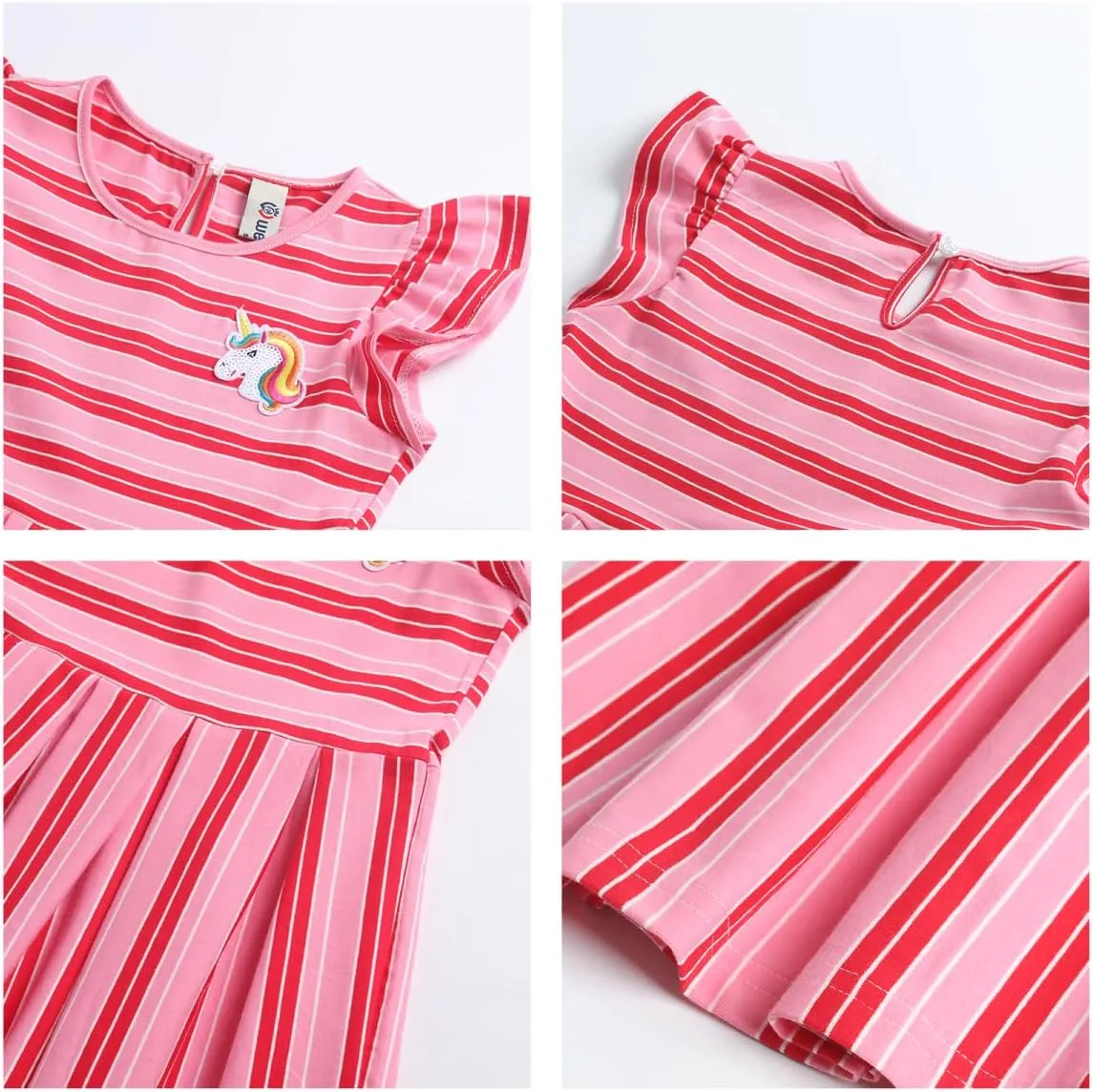 Girls Striped Dress Unicorn Ruffle Sleeveless Casual Dresses Sundress