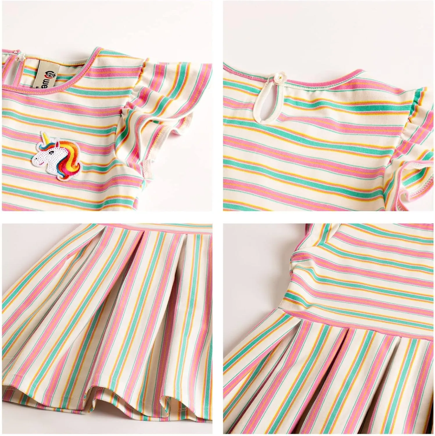 Girls Striped Dress Unicorn Ruffle Sleeveless Casual Dresses Sundress