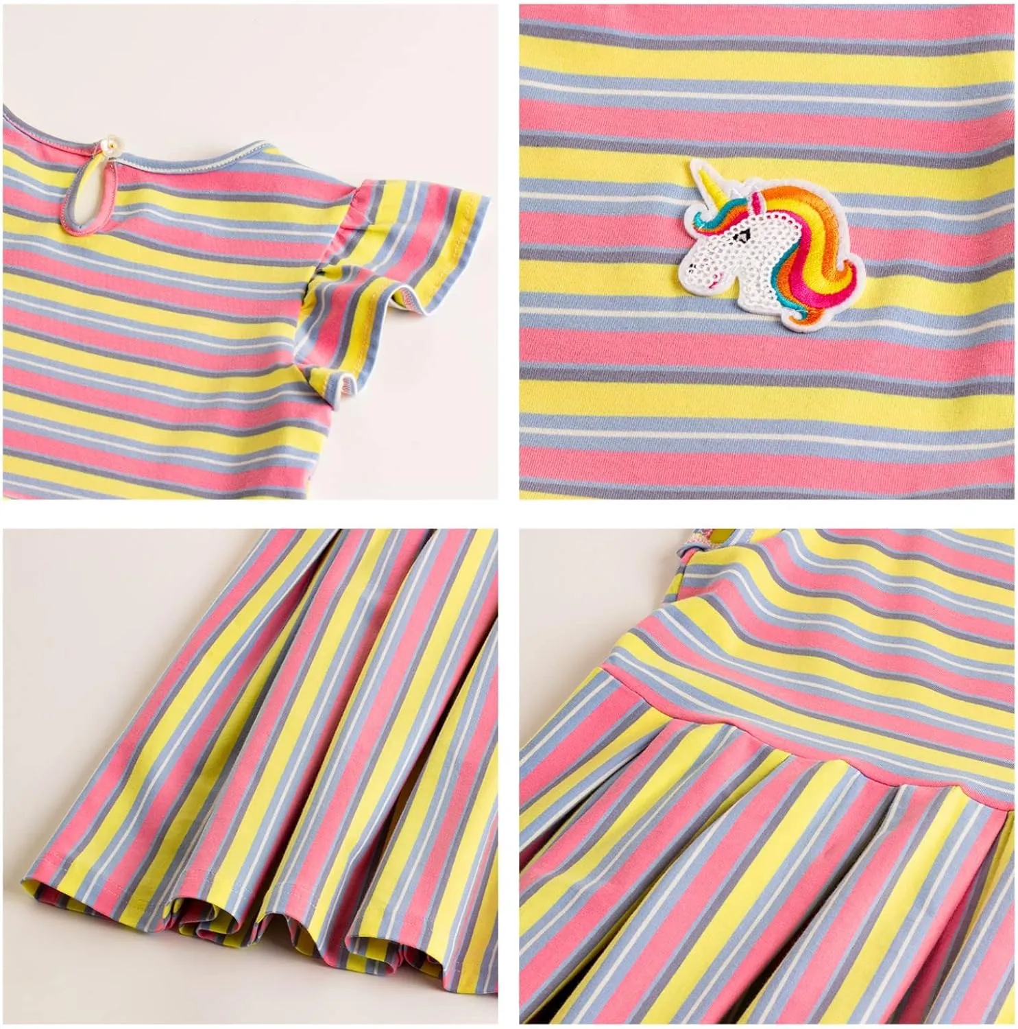 Girls Striped Dress Unicorn Ruffle Sleeveless Casual Dresses Sundress